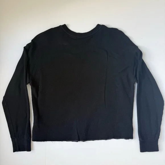 Splendid Black Cropped Sweatshirt Pullover XS Raw Hem Crewneck - Picture 5 of 5